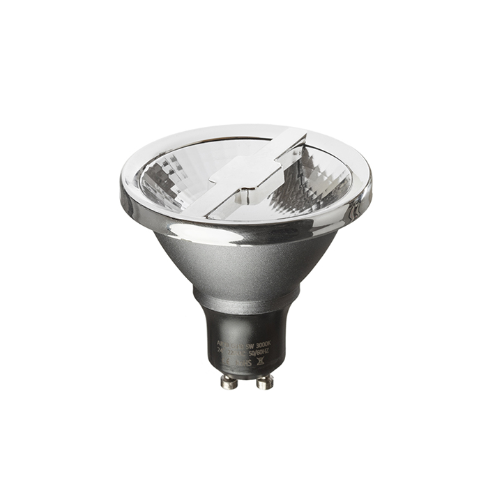 Bec reflector cu diametru 7 cm si fasung GU10, ALFA 69 gri argintiu crom 230V LED 6W 24° 4000K