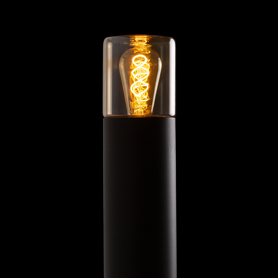 Bolard de exterior cu sticlă pentru iluminare ambientala, proiectat pentru becuri LED cu baza E27, QUINN 60 de podea negru chihlimbar 230V 11W IP54