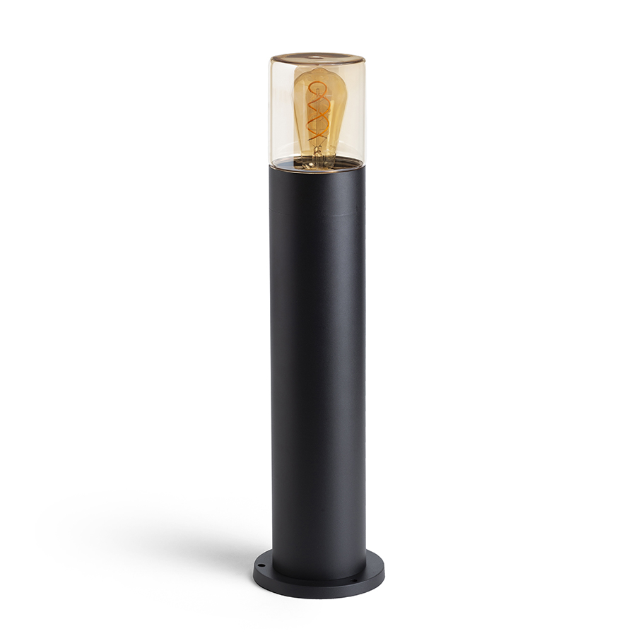 Bolard de exterior cu sticlă pentru iluminare ambientala, proiectat pentru becuri LED cu baza E27, QUINN 60 de podea negru chihlimbar 230V 11W IP54