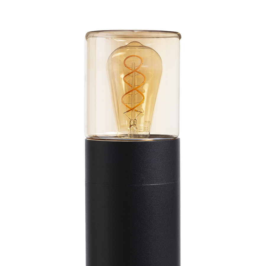 Bolard de exterior cu sticlă pentru iluminare ambientala, proiectat pentru becuri LED cu baza E27, QUINN 60 de podea negru chihlimbar 230V 11W IP54