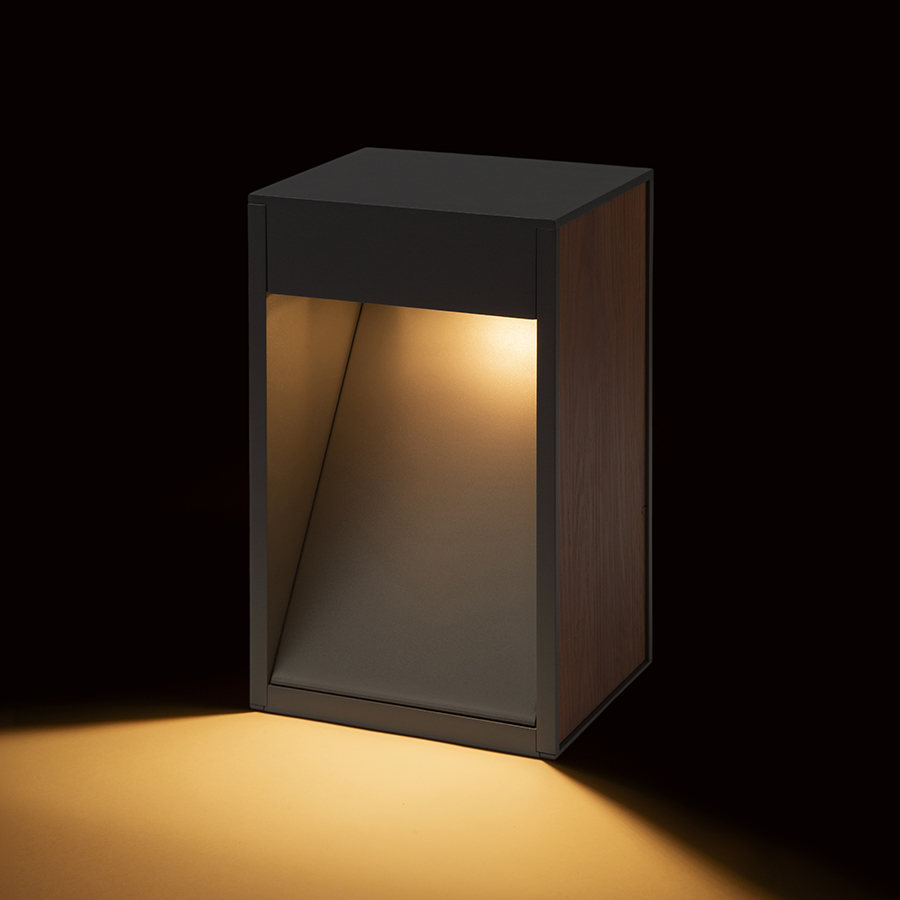 Bolard masiv de exterior cu decor din lemn pe părtile laterale, KING 30 de podea antracit 230V LED R7s 78mm 7W IP65