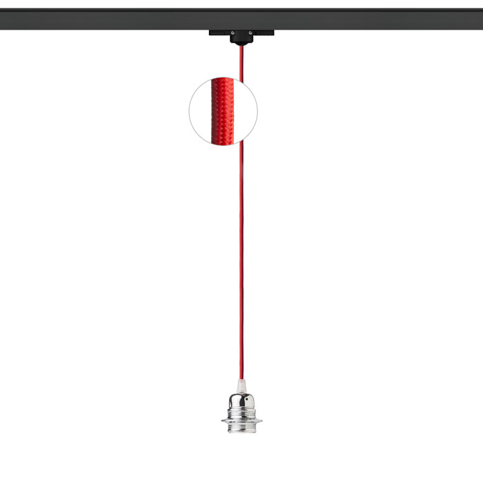Cablu textil în diverse combinații de culori cu mufă metalică E27 și adaptor pentru șine cu, ELISA șină cu 3-circuite AN+CR+DCR 230V LED 15W