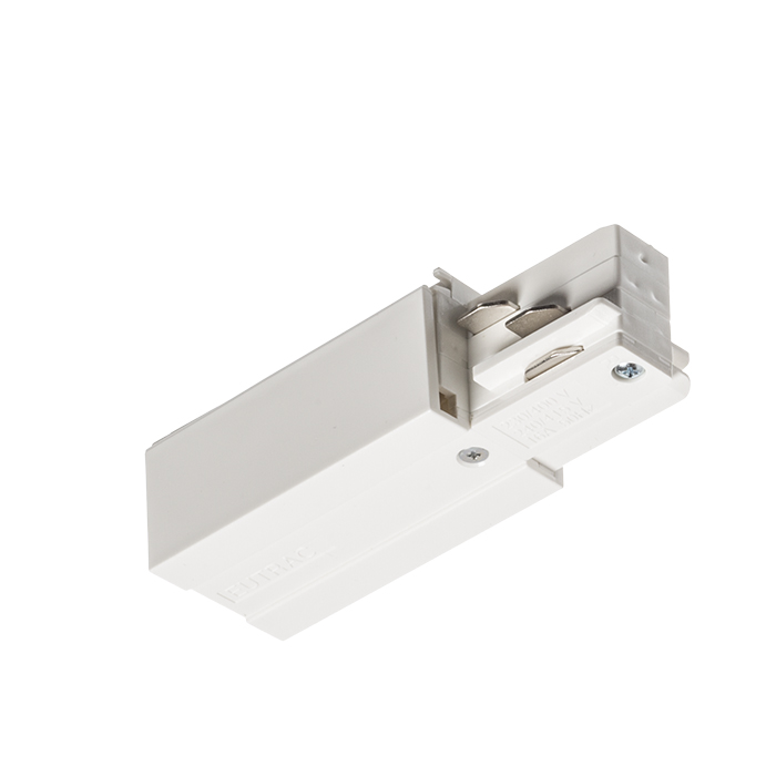 Conector de capăt pentru montat pe suprafață / suspendat șină cu trei circuite EUTRAC, EUTRAC alimentare dreaptă alb 230V