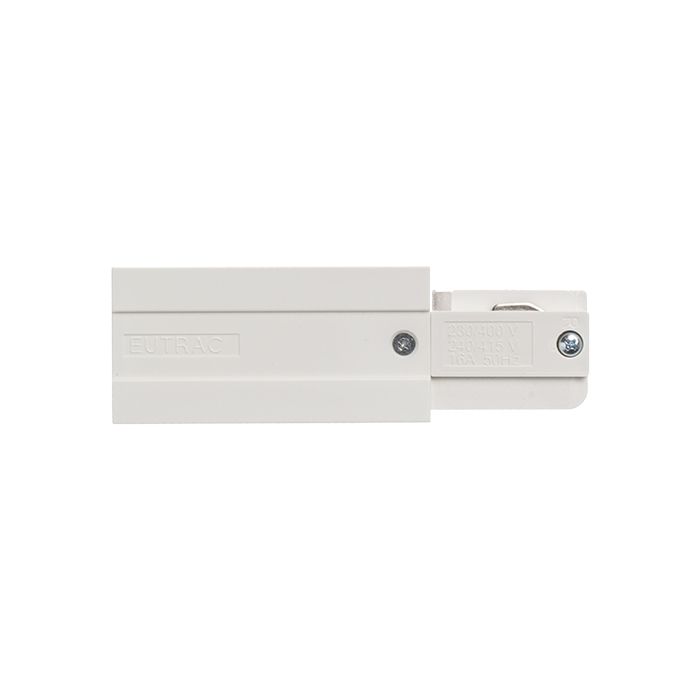 Conector de capăt pentru montat pe suprafață / suspendat șină cu trei circuite EUTRAC, EUTRAC alimentare dreaptă alb 230V