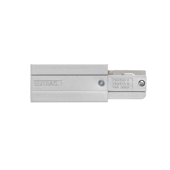 Conector de capăt pentru montat pe suprafață / suspendat șină cu trei circuite EUTRAC EUTRAC, alimentare, dreaptă, gri, argintiu, 230V