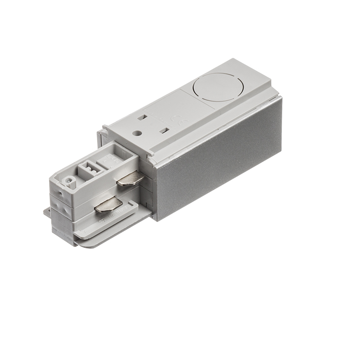 Conector de capăt pentru montat pe suprafață / suspendat șină cu trei circuite EUTRAC, EUTRAC alimentare dreaptă gri argintiu 230V