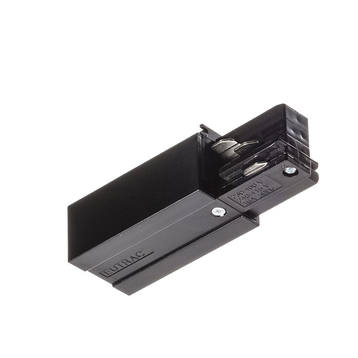 Conector de capăt pentru montat pe suprafață / suspendat șină cu trei circuite EUTRAC, EUTRAC alimentare dreapta negru 230V