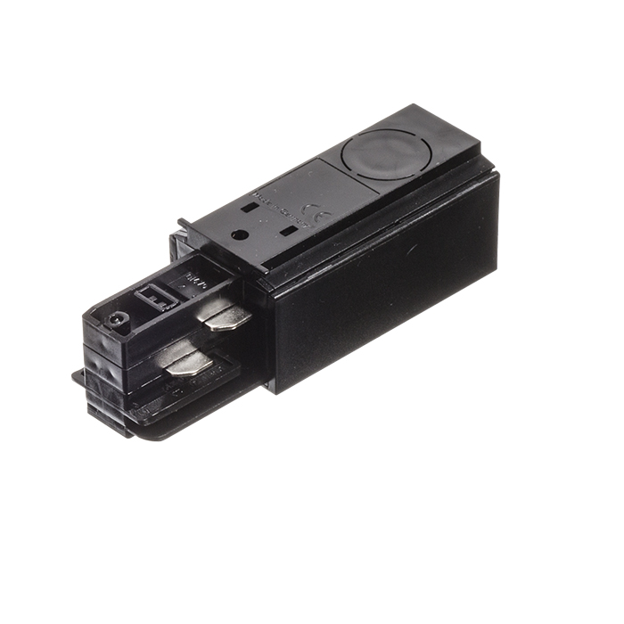 Conector de capăt pentru montat pe suprafață / suspendat șină cu trei circuite EUTRAC, EUTRAC alimentare dreapta negru 230V