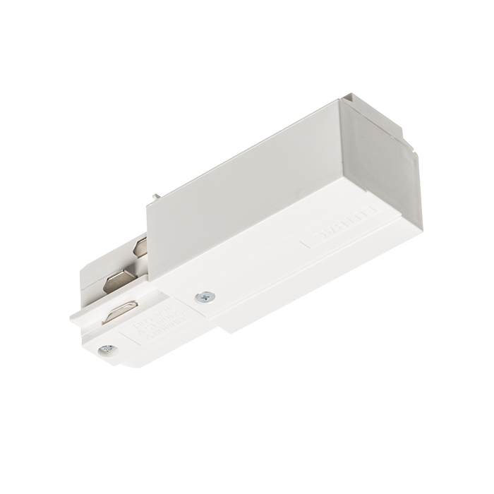 Conector de capăt pentru montat pe suprafață / suspendat șină cu trei circuite EUTRAC, EUTRAC alimentare stângă alb 230V