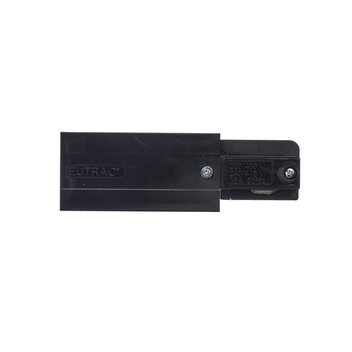 Conector de capăt pentru montat pe suprafață / suspendat șină cu trei circuite EUTRAC, EUTRAC alimentare stanga negru 230V