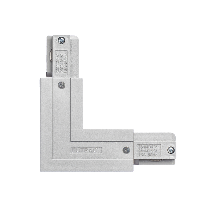 Conector-L cu sursă de alimentare pentru șină cu 3-circuite EUTRAC, EUTRAC L conector exterior gri argintiu 230V