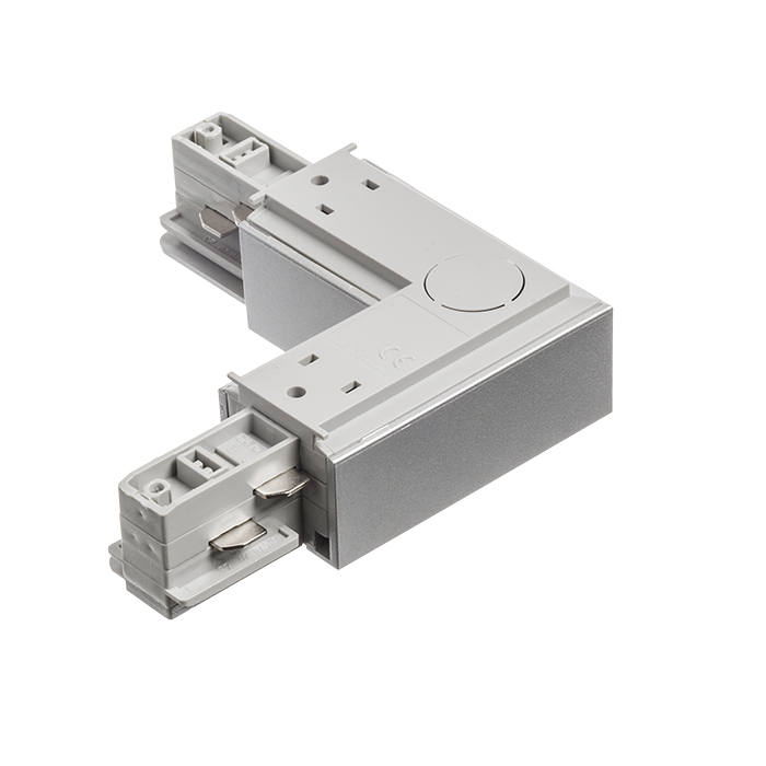 Conector-L cu sursă de alimentare pentru șină cu 3-circuite EUTRAC, EUTRAC L conector exterior gri argintiu 230V