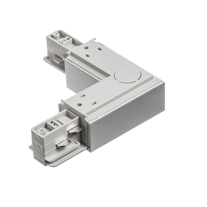 Conector-L cu sursă de alimentare pentru șina cu 3-circuite EUTRAC, EUTRAC L conector interior gri argintiu 230V