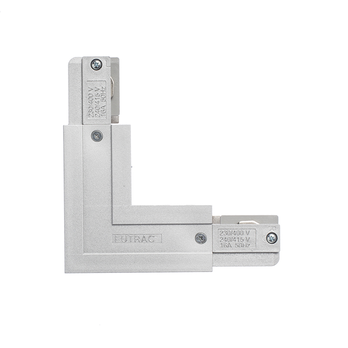Conector-L cu sursă de alimentare pentru șina cu 3-circuite EUTRAC, EUTRAC L conector interior gri argintiu 230V