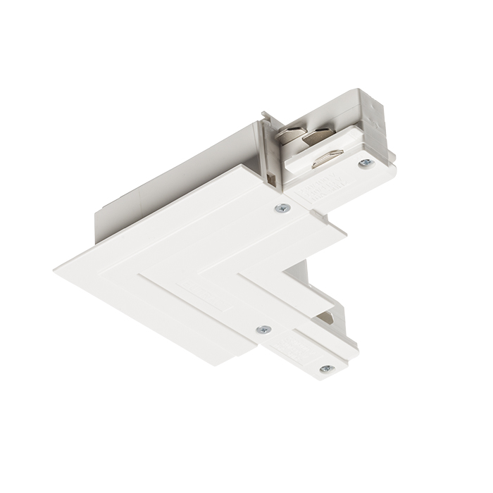 Conector-L cu sursă de alimentare pentru șină EUTRAC cu trei circuite încastrat, EUTRAC L conexiune exterioară încastrată alb 230V