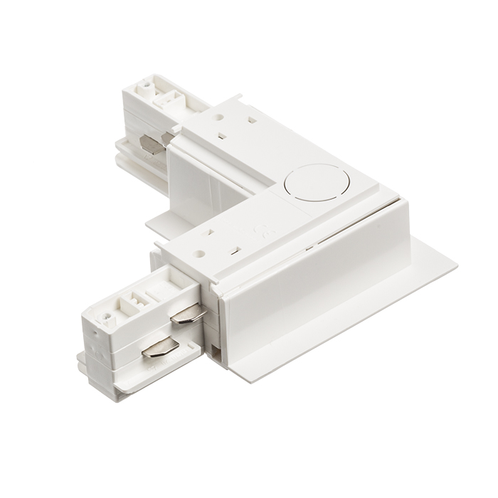 Conector-L cu sursă de alimentare pentru șină EUTRAC cu trei circuite încastrat, EUTRAC L conexiune exterioară încastrată alb 230V