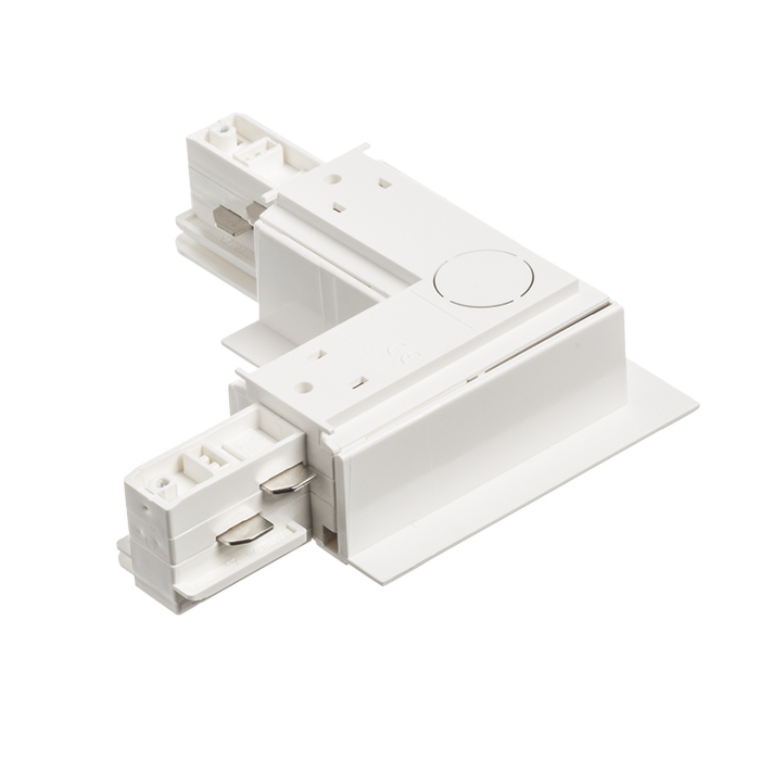 Conector-L cu sursă de alimentare pentru șină EUTRAC cu trei circuite încastrat, EUTRAC L conexiune interioară încastrată alb 230V