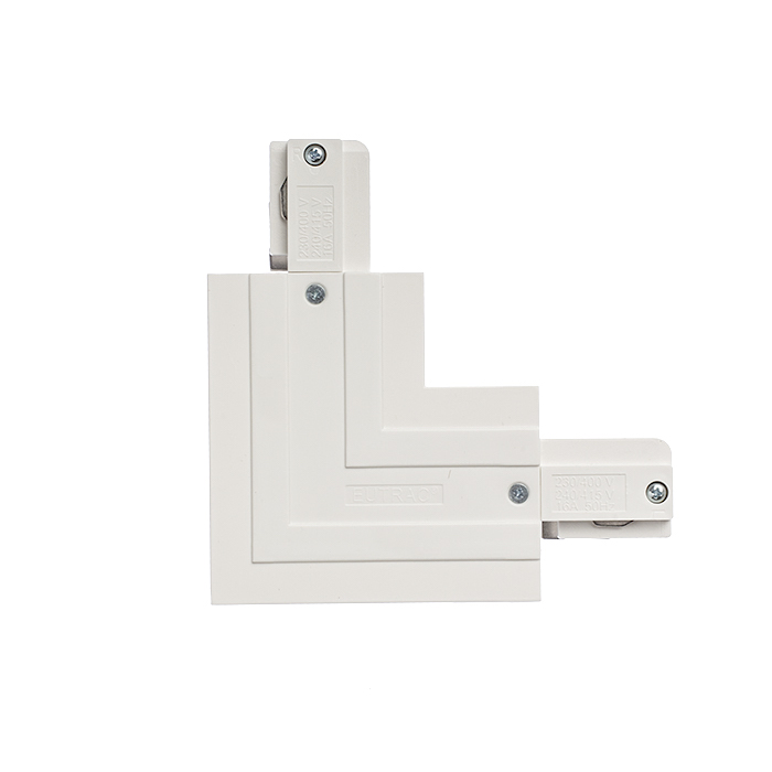 Conector-L cu sursă de alimentare pentru șină EUTRAC cu trei circuite încastrat, EUTRAC L conexiune interioară încastrată alb 230V