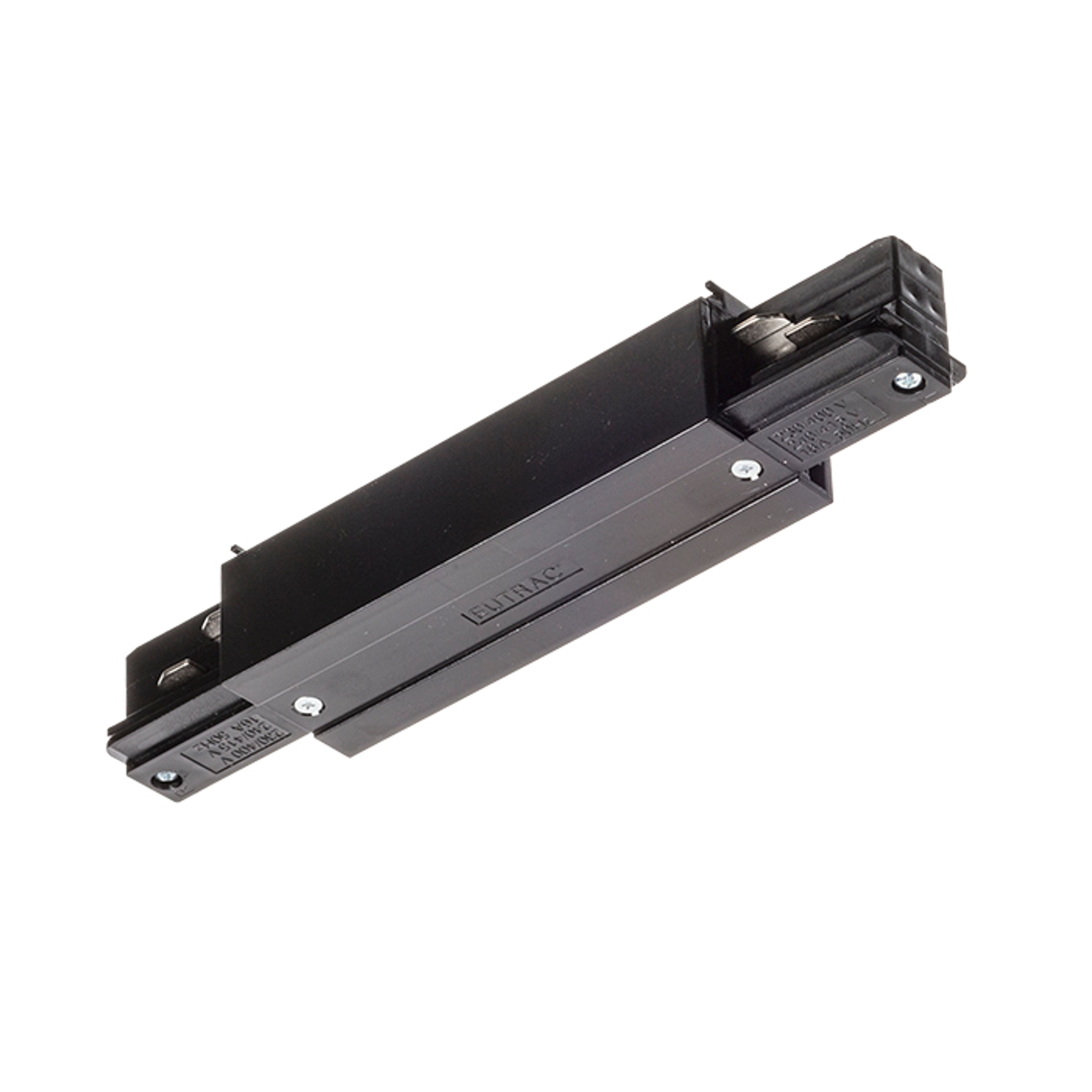 Conexiune conductivă longitudinală cu alimentare pentru șină cu 3 circuite, conector longitudinal negru 230V