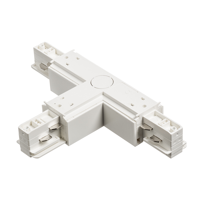 Conector-T cu sursă de alimentare pentru șina cu 3-circuite EUTRAC, EUTRAC T conector de dreaptă alb 230V