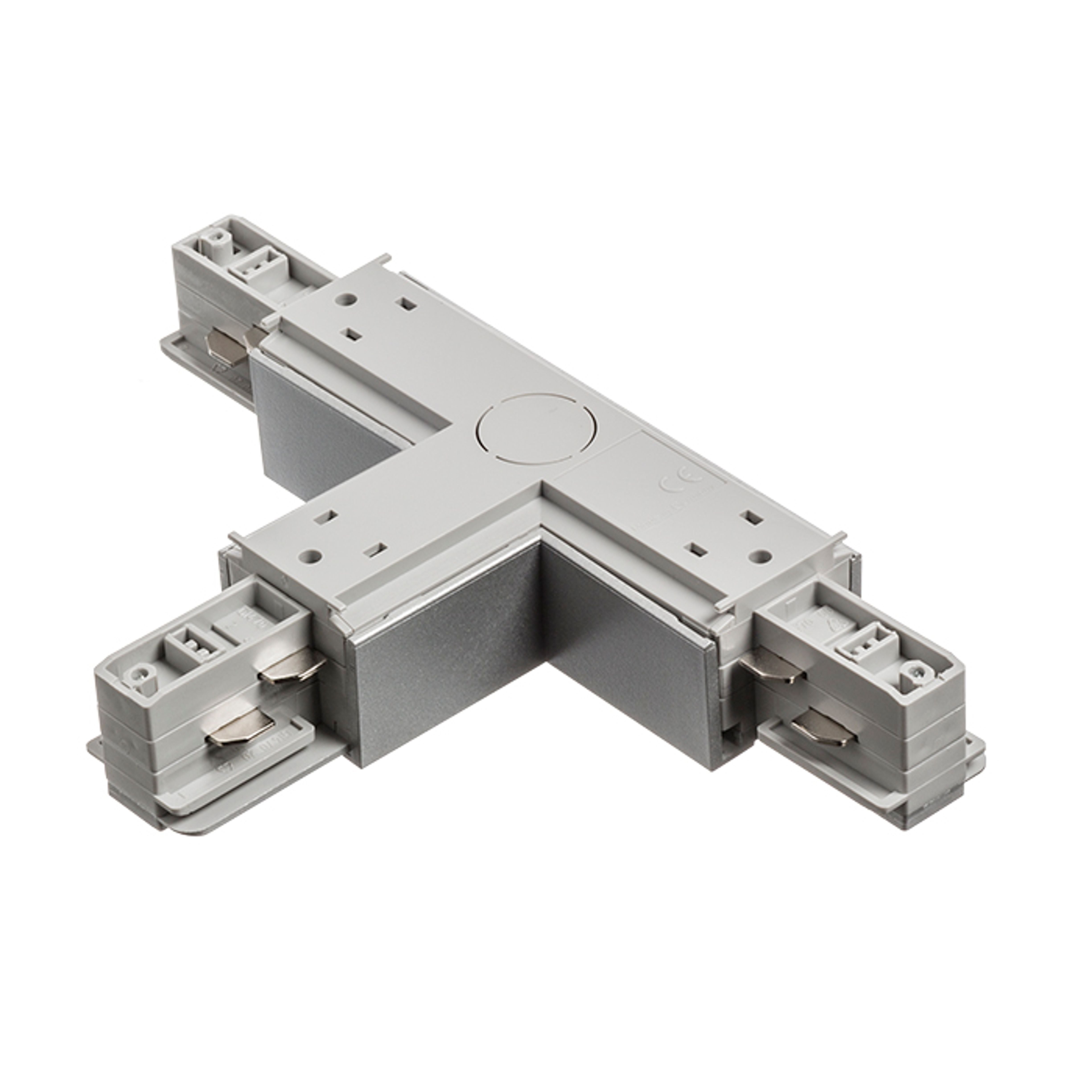Conector-T cu sursă de alimentare pentru șina cu 3-circuite EUTRAC, EUTRAC T conector de dreaptă gri argintiu 230V