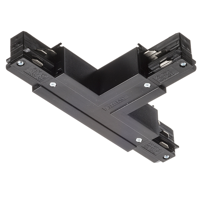 Conector-T cu sursă de alimentare pentru șina cu 3-circuite EUTRAC, EUTRAC T conector de dreapta negru 230V