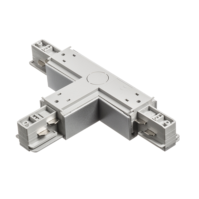Conector-T cu sursă de alimentare pentru șină cu 3-circuite EUTRAC, EUTRAC T conector de stângă gri argintiu 230V