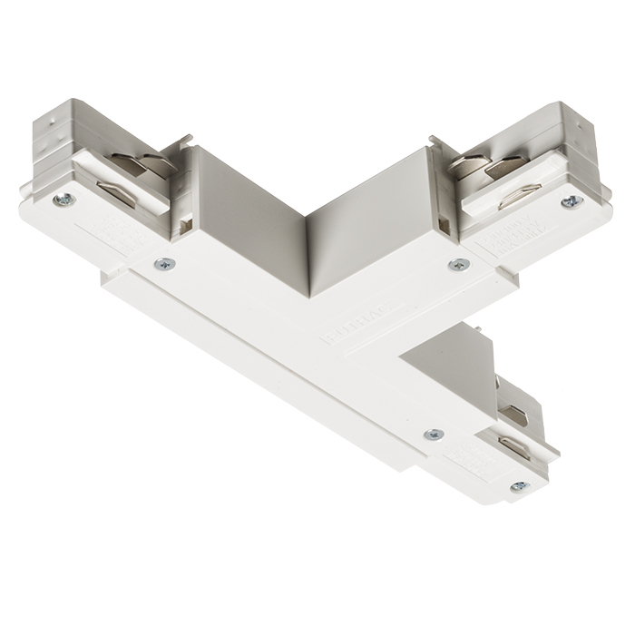 Conector-T cu sursă de alimentare pentru șina cu 3-circuite EUTRAC, EUTRAC T conector de dreaptă alb 230V