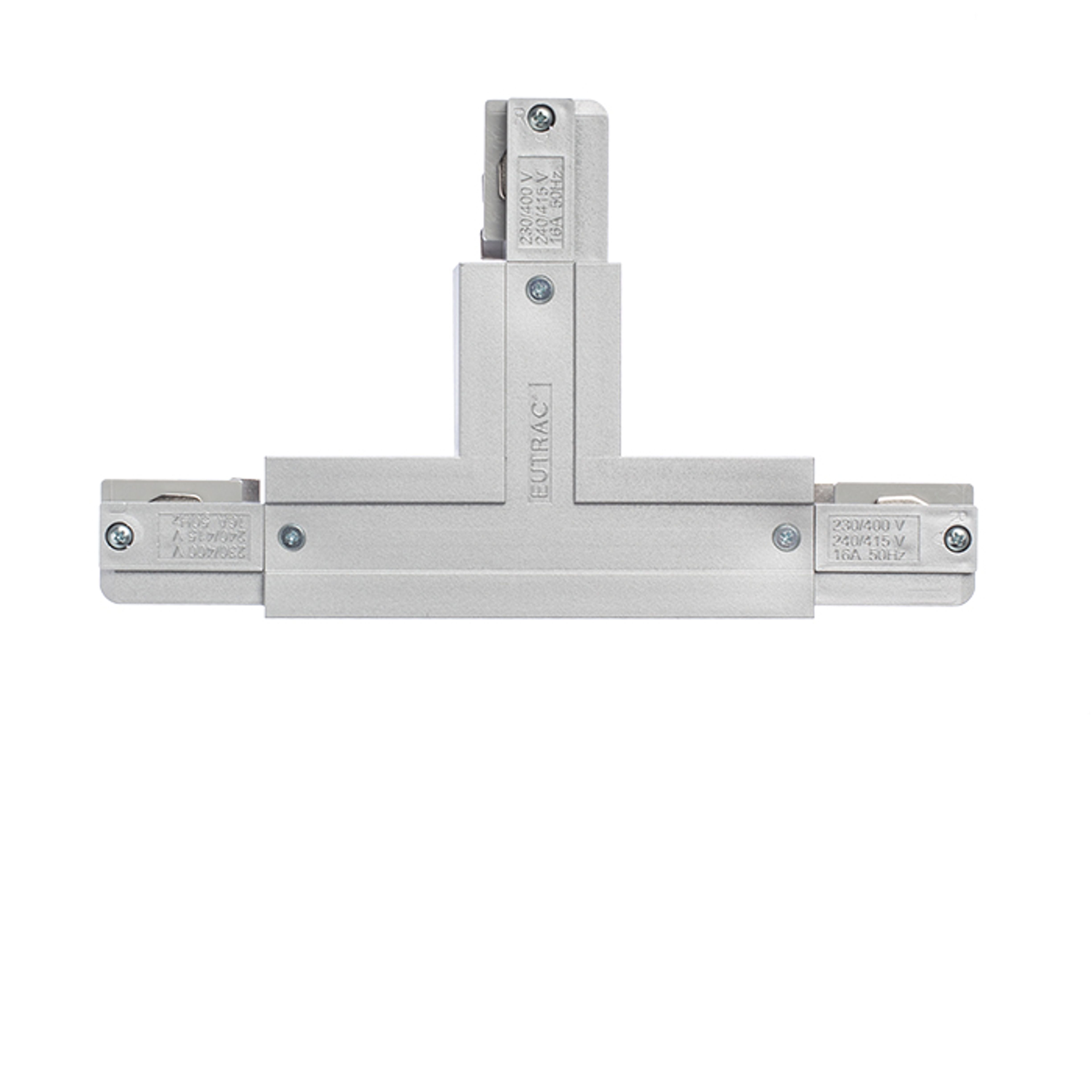 Conector-T cu sursă de alimentare pentru șina cu 3-circuite EUTRAC, EUTRAC T conector de dreaptă gri argintiu 230V