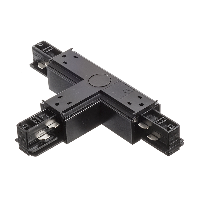 Conector-T cu sursă de alimentare pentru șina cu 3-circuite EUTRAC, EUTRAC T conector de dreapta negru 230V