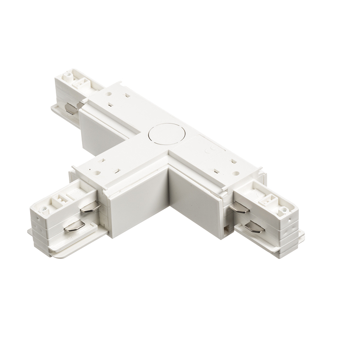 Conector-T cu sursă de alimentare pentru șină cu 3-circuite EUTRAC, EUTRAC T conector de stângă alb 230V