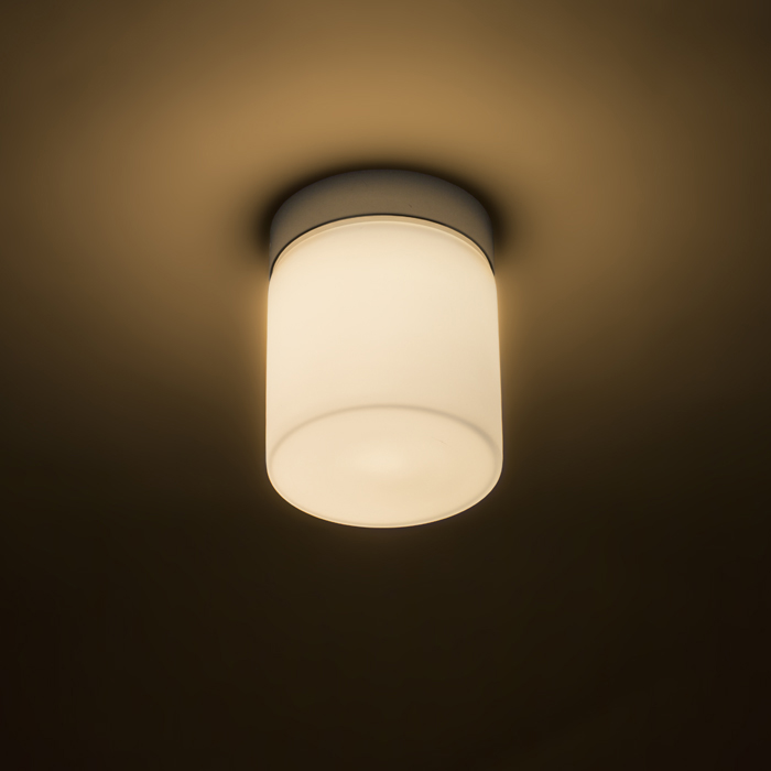 Corp de iluminat cilindric de tavan cu LED diode cu sticlă opală ESICA CYL, crom, 230V, 6W, IP44, 3000K