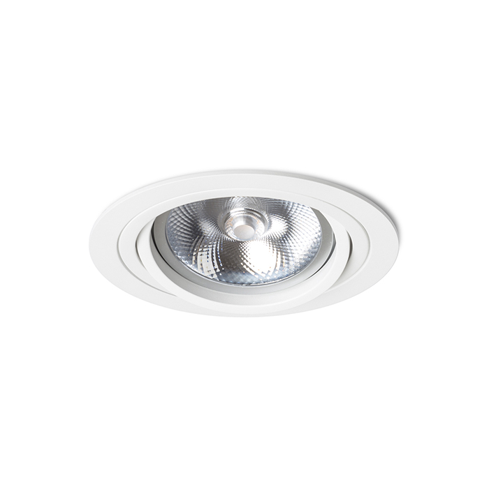 Corp de iluminat circular încastrat din aluminiu suprafață naturală două versiuni de lăcuit cu, PASADENA G53 R I alb 230V LED 15W