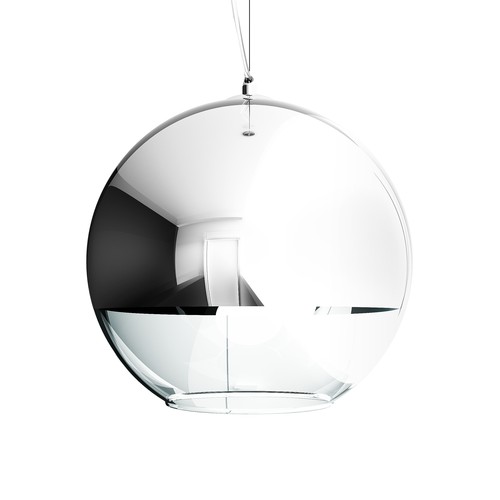 Corp de iluminat cu abajur de sticlă suflat manual, BEAU MONDE 35 suspendat de crom/sticlă transparentă 230V LED E27 15W