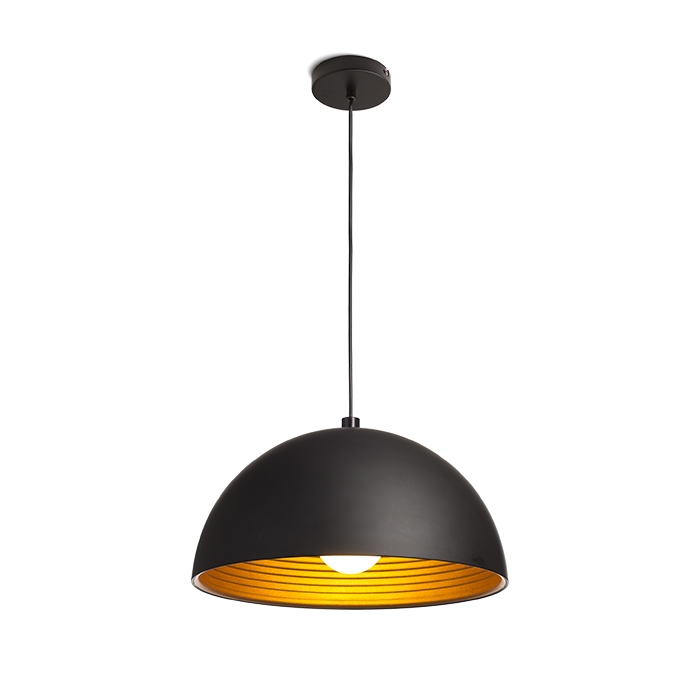 Corp de iluminat cu abajur metalic vopsit și reflector interior, CARISSIMA 40 suspendat negru mat/auriu 230V LED E27 15W