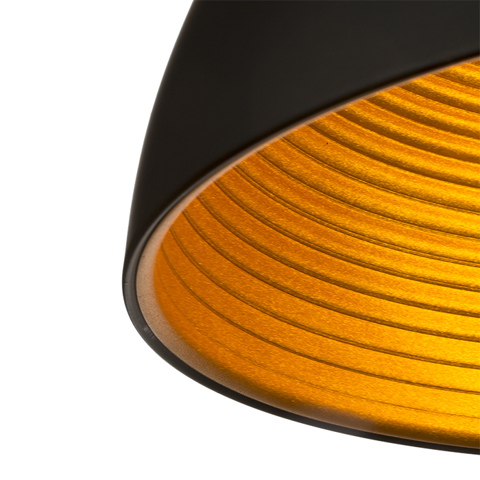 Corp de iluminat cu abajur metalic vopsit și reflector interior, CARISSIMA 40 suspendat negru mat/auriu 230V LED E27 15W