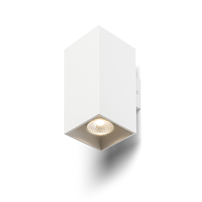 Corp de iluminat cubic metalic de perete cu iluminare SUS / JOS pentru două becuri reflector cu, AGATE II alb mat 230V LED GU10 2x7W