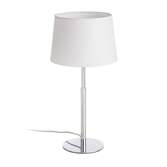 Corp de iluminat de masă cu abajur textil structurat alb pe suport cromat, BROADWAY crom 230V LED E27 15W