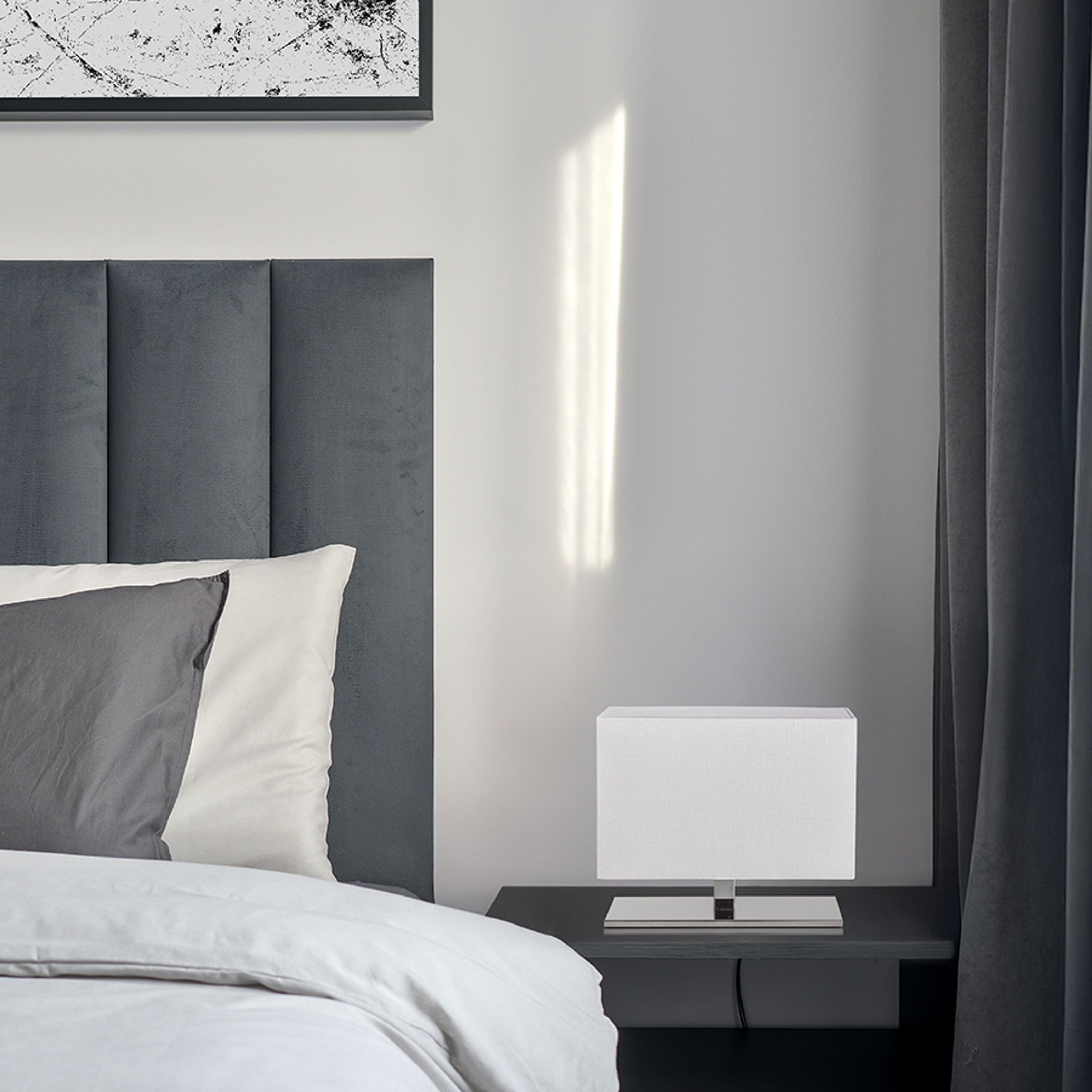 Corp de iluminat de masă cu abajur textil structurat, PLAZA S alb crom 230V LED E27 15W