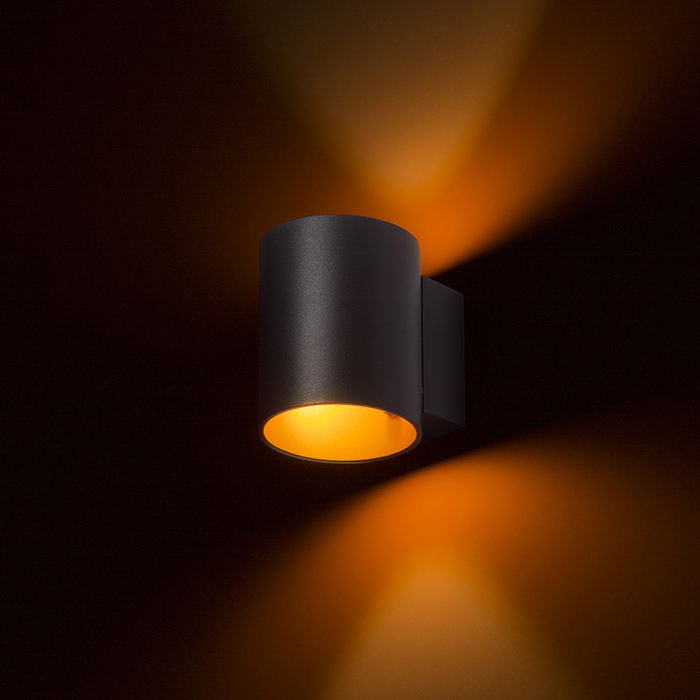 Corp de iluminat cilindric din cer pentru perete cu SUS / JOS și fasung G9, TUBA W de negru mat/auriu 230V LED G9 5W