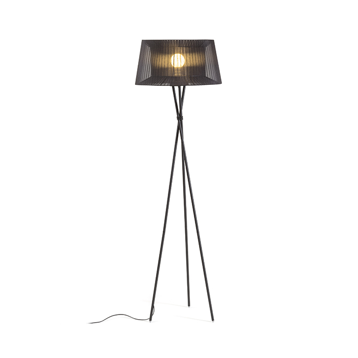 Corp de iluminat pe trepied cu abajur dublu cu panglică cu finisaj în negru, BOULOGNE de podea 230V LED E27 15W