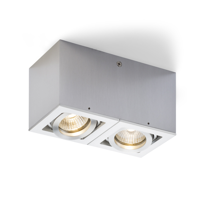 Corp de iluminat pătrat din aluminiu cu becuri dichroice încastrate, BERIT II de tavan 230V GU10 2x50W