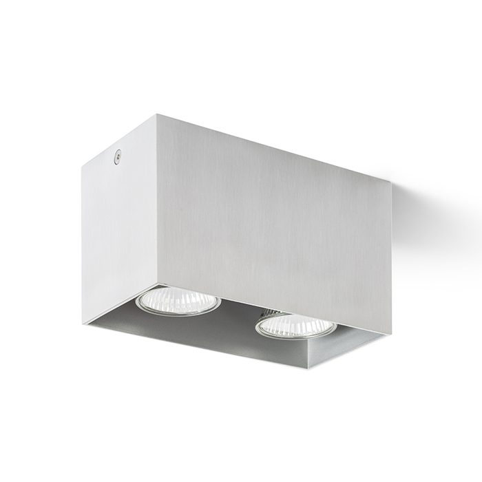 Corp de iluminat de tavan pătrat pentru doua becuri reflectorizante cu fasung GU10 fără înclinare, AGATE II aluminiu 230V LED 2x7W