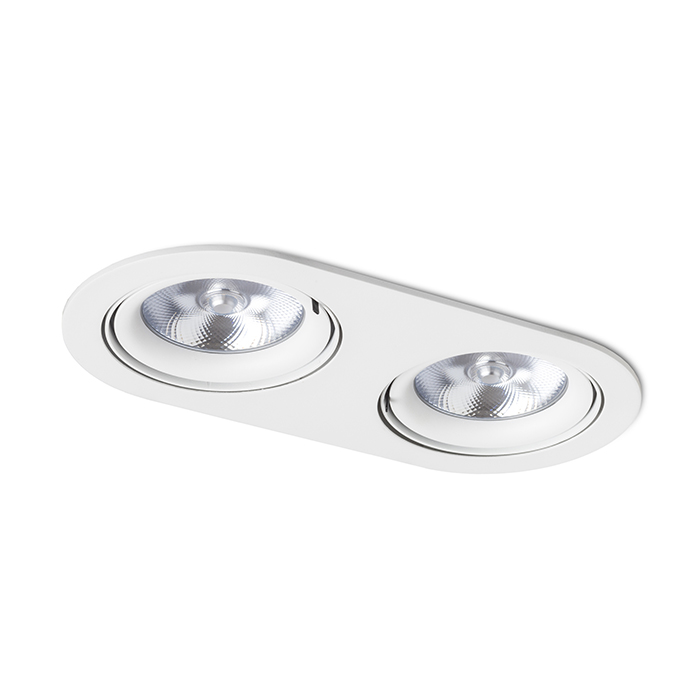 Corp de iluminat dublă oval încastrat din aluminiu alb lacuit cu posibilitate de înclinare pentru, ZIZI II 230V LED G53 15W