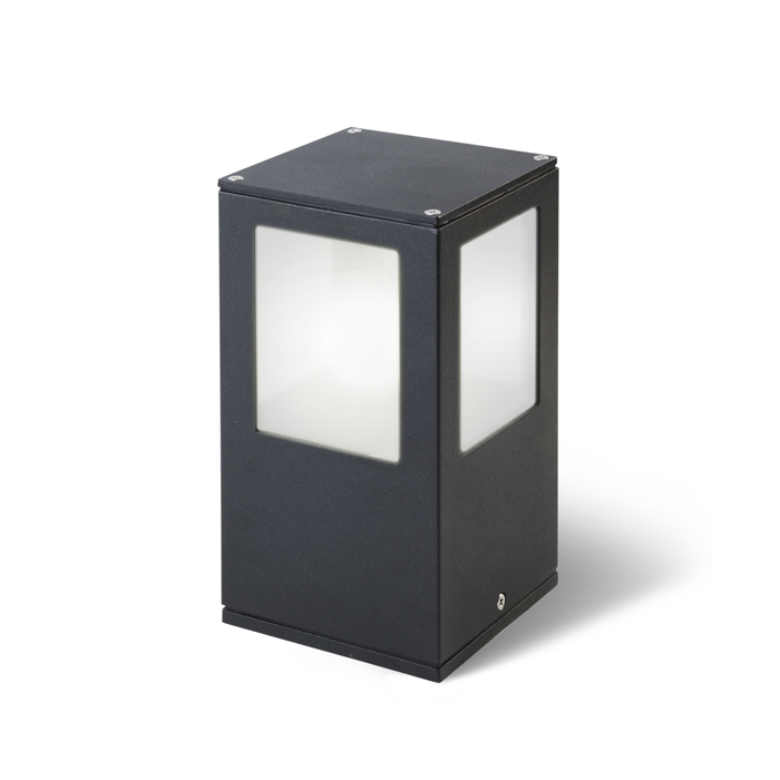 Corp de iluminat exterior din aluminiu turnat sub presiune cu abajur din sticlă satinată, PONDER 20 de perete / de podea negru 230V LED E27 15W IP44