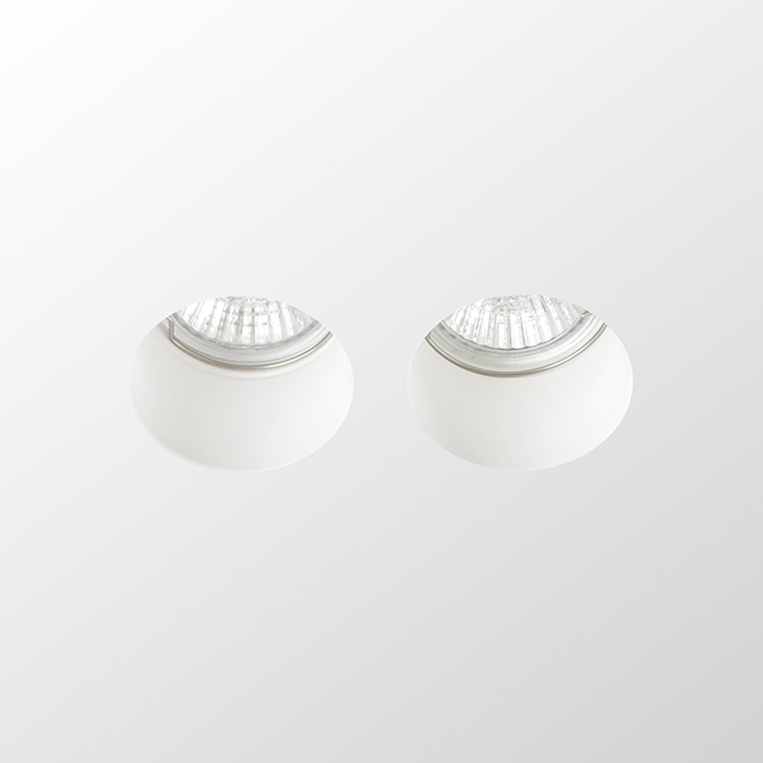 Corp de iluminat din ipsos fără cadru cu doua gauri rotunde, QUO R II încastrat în rigips 230V LED GU10 2x8W