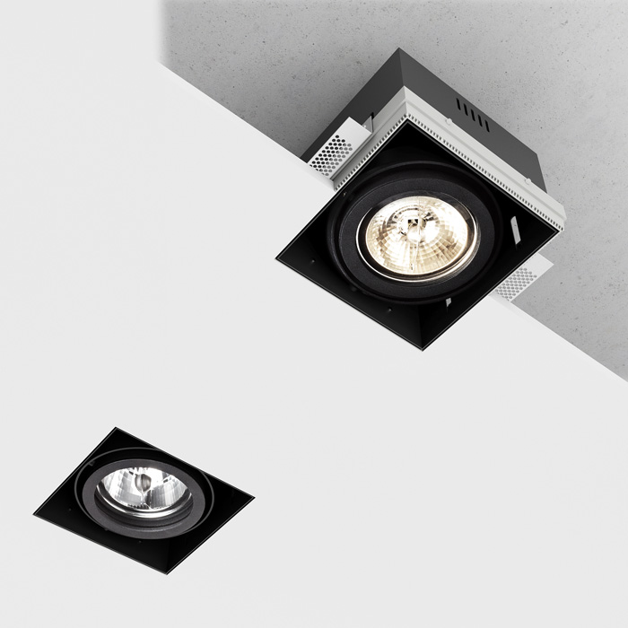 Corp de iluminat încastrat fără ramă cu plasare cardanică a sursei de lumină, ELECTRA I negru 12V LED G53 15W