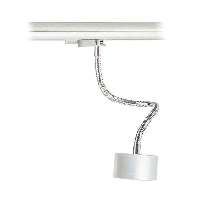 Corp de iluminat înclinabil cu adaptor pentru șină cu trei circuite pe gât de gâscă în trei culori, PIXIE pe de 3-circuite gri argintiu crom 230V LED GX53 7W
