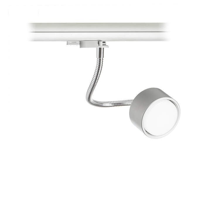 Corp de iluminat înclinabil cu adaptor pentru șină cu trei circuite pe gât de gâscă în trei culori, PIXIE pe de 3-circuite gri argintiu crom 230V LED GX53 7W
