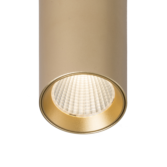 Corp de iluminat LED cilindric supsendat potrivit pentru suspendare deasupra la contoare de bar ori, MAVRO suspendat auriu 230V 12W 38° 3000K
